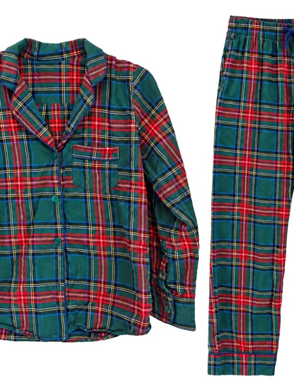 Petite Plume XS Green Red Tartan Cotton Flannel Two Piece Pajama Set